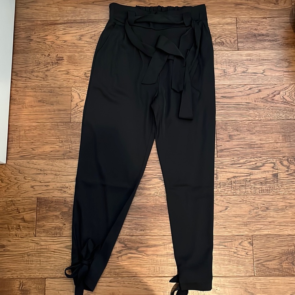 High waisted Black paper bag pants with bow ties